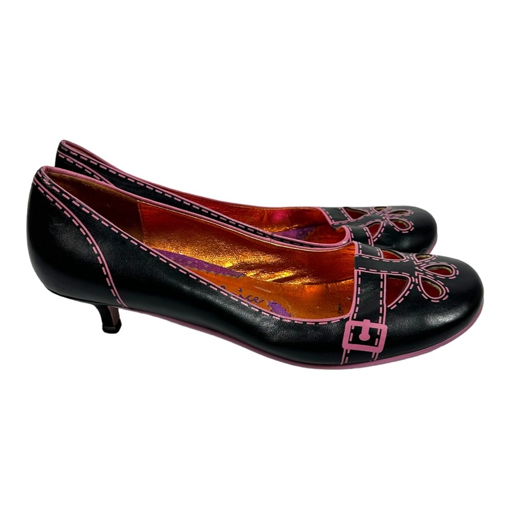 Irregular Choice Mary Jane Kitten Heel Cutouts Round Toe US 7.5 Black Pink